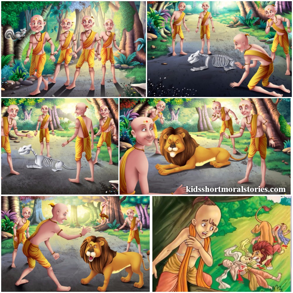 The Four Friends and The Dead Lion Panchatantra Story with pictures